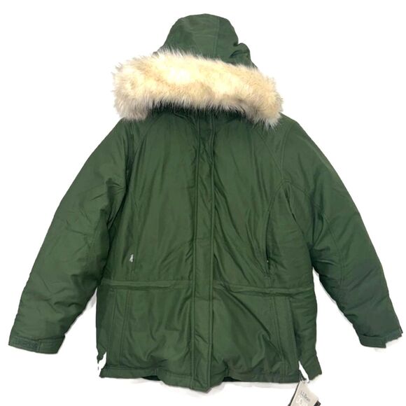 LL Bean Women's Gore-Tex Goose Down Hooded Fur Parka Coat - Forest Green XL - Picture 1 of 16